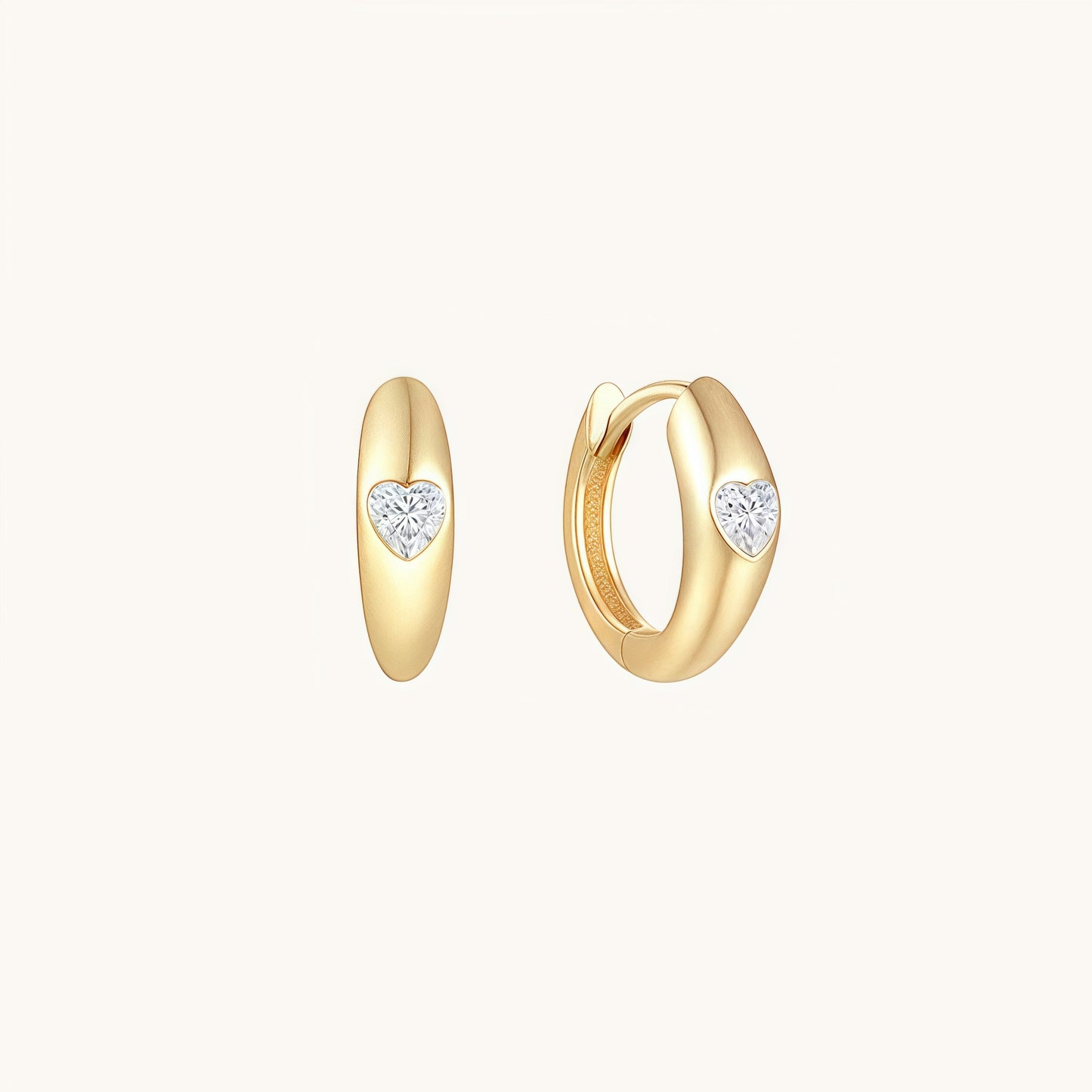 Gold-plated 925 sterling silver Bezel Heart Huggie Hoops