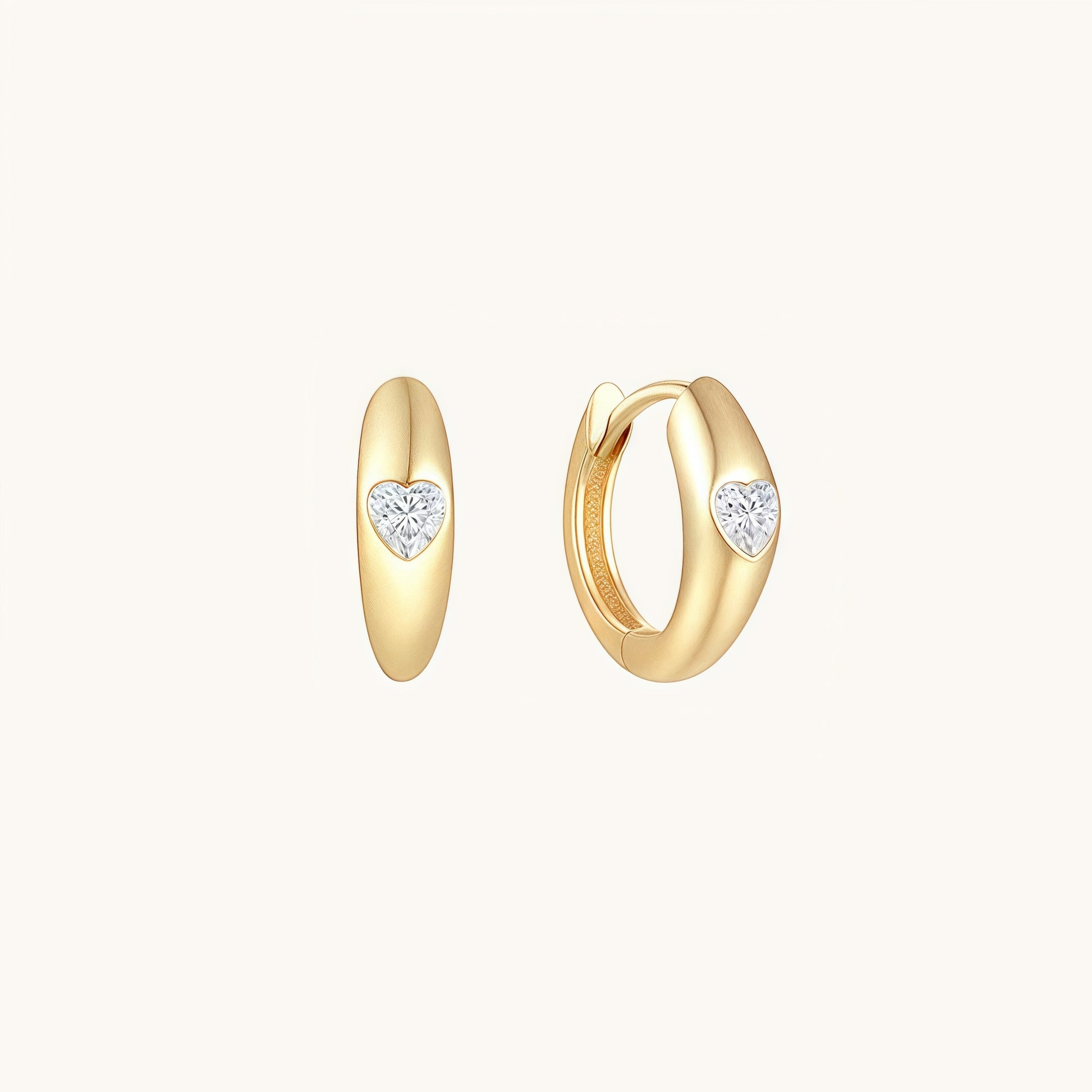 Gold-plated 925 sterling silver Bezel Heart Huggie Hoops