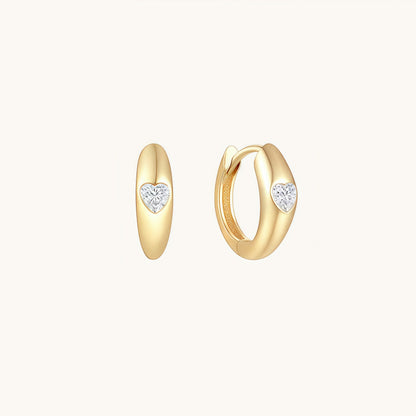 Gold-plated 925 sterling silver Bezel Heart Huggie Hoops