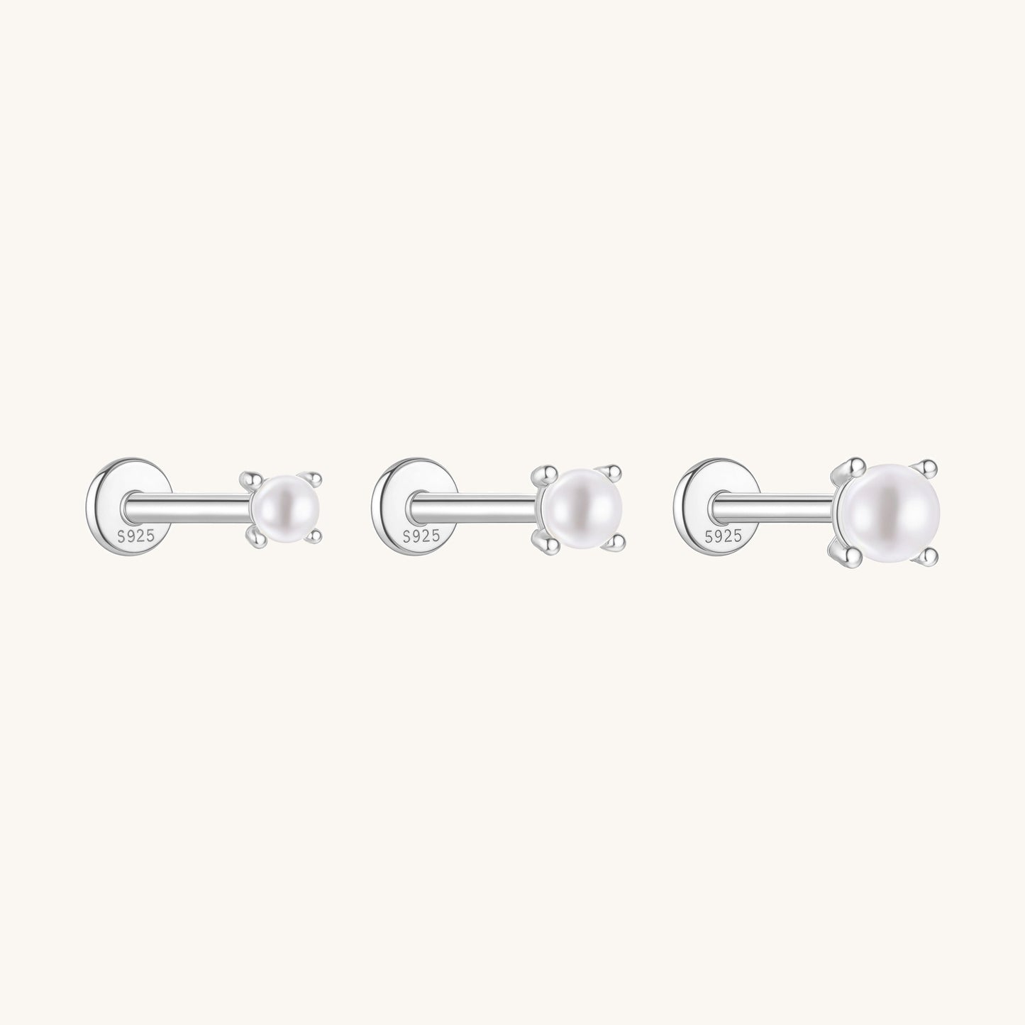 Gold-plated 925 sterling silver Pearl Flatback Earring Silver