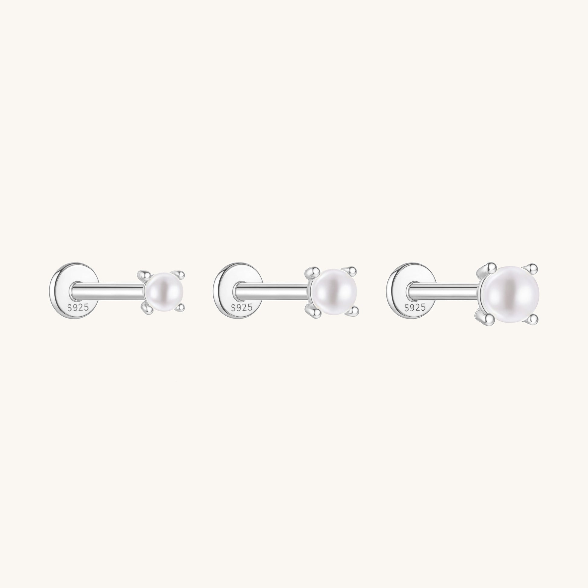Gold-plated 925 sterling silver Pearl Flatback Earring Silver