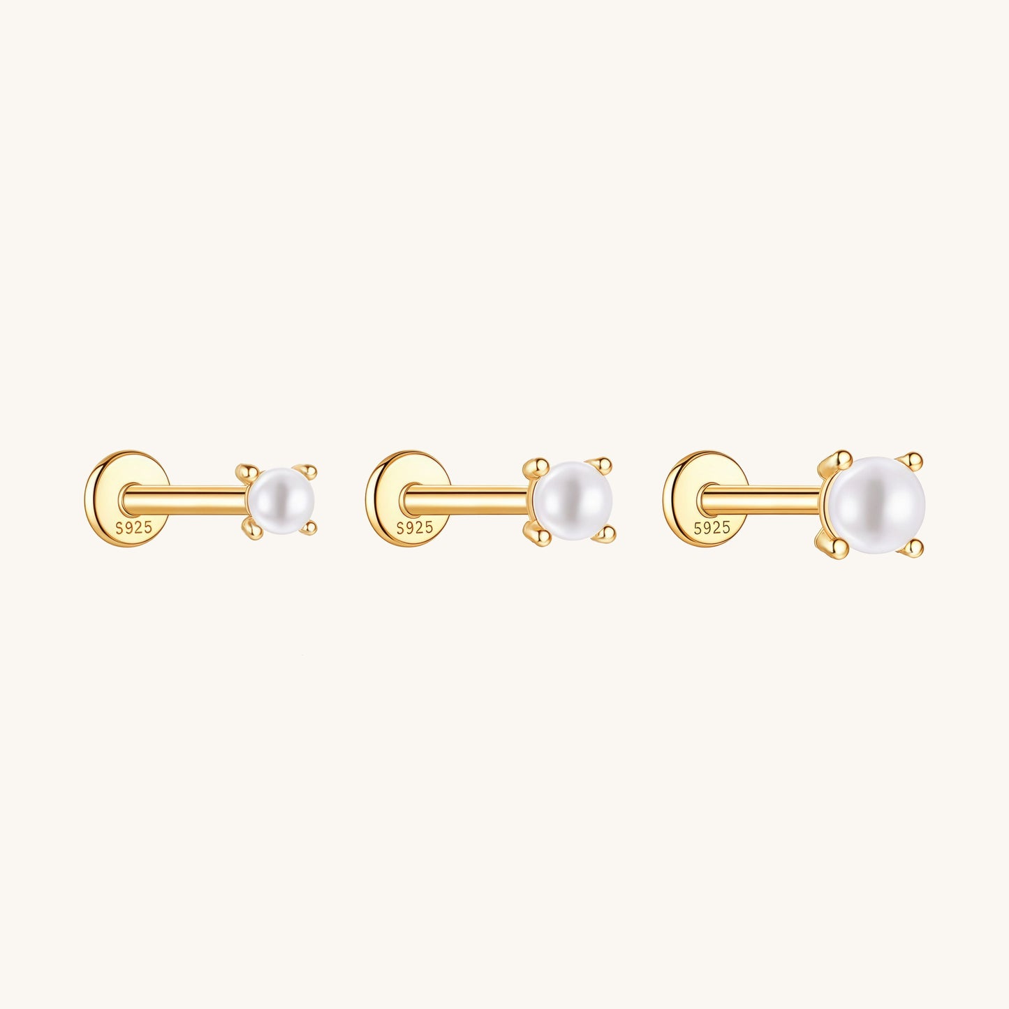 Gold-plated 925 sterling silver Pearl Flatback Earring Gold