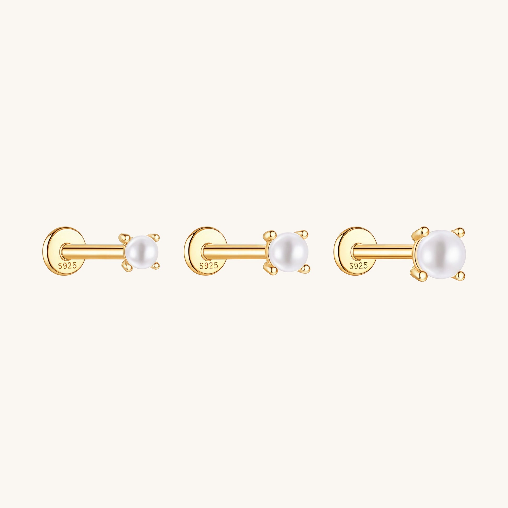 Gold-plated 925 sterling silver Pearl Flatback Earring Gold
