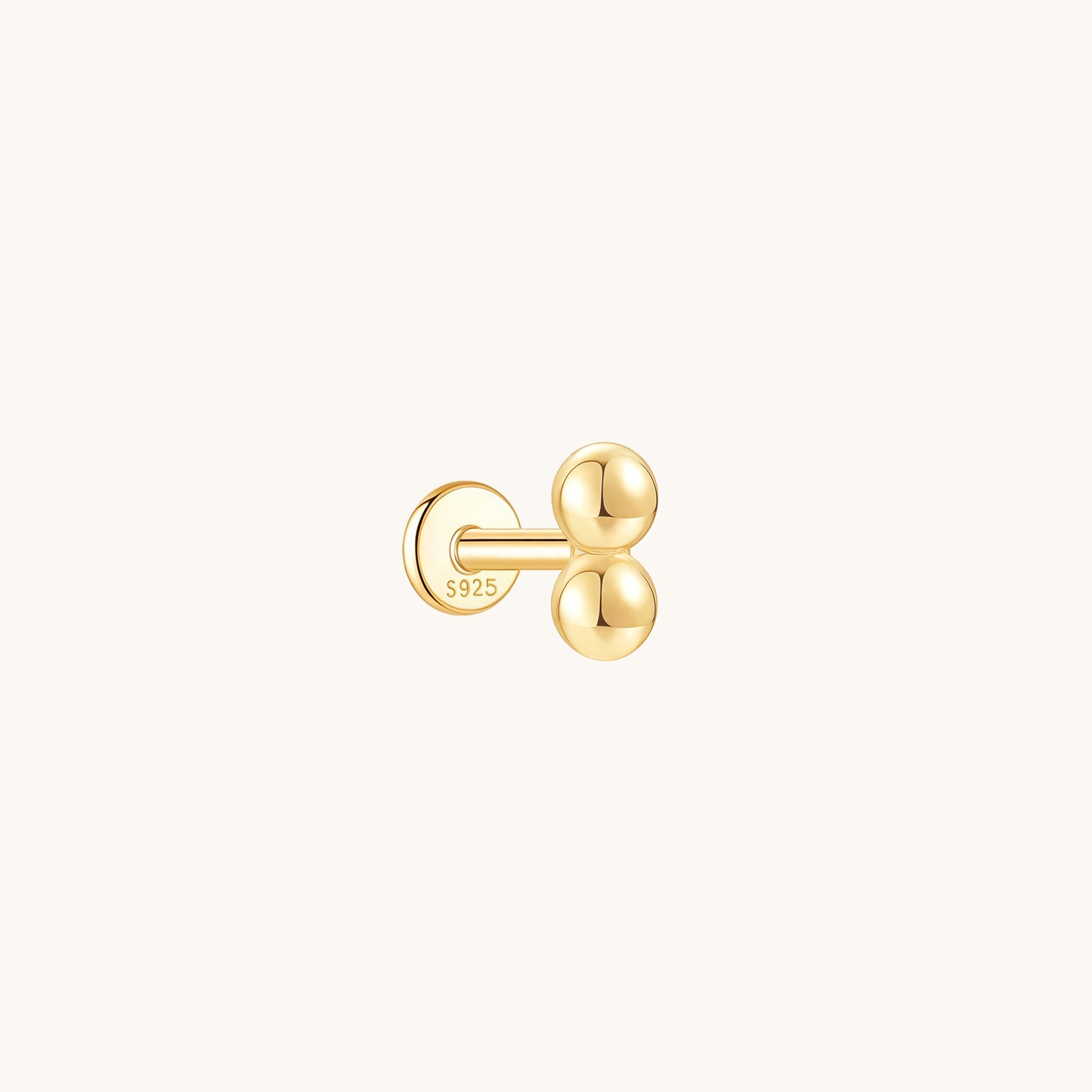 Gold-plated 925 sterling silver Double Ball Flatback Earring Gold