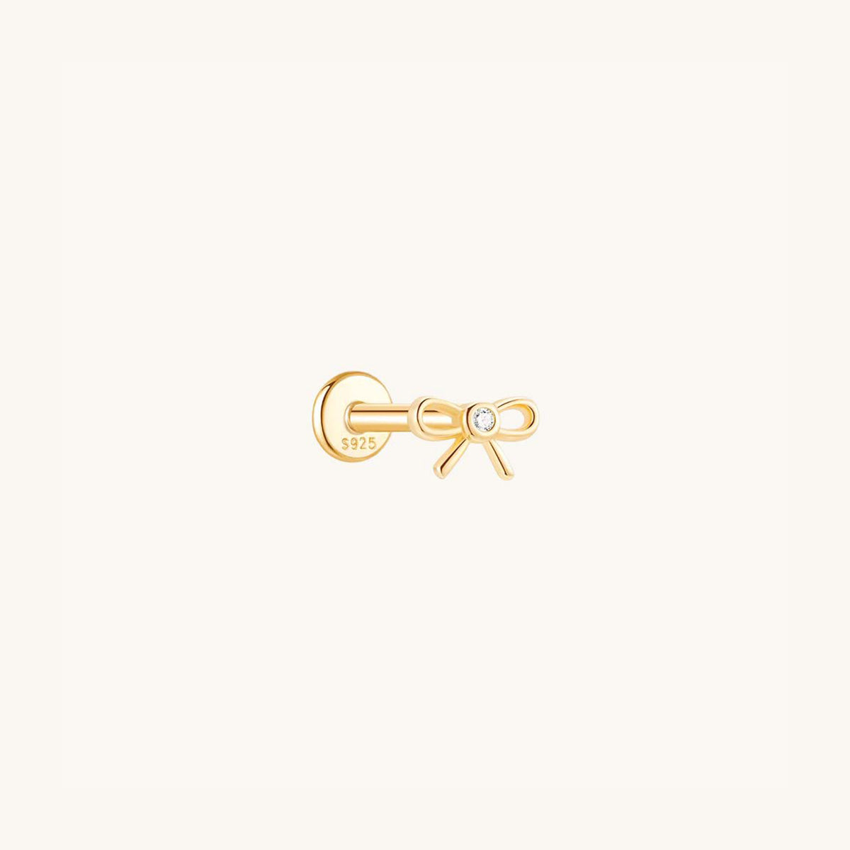 Gold-plated 925 sterling silver Mini CZ Bow Flatback Earring 8mm