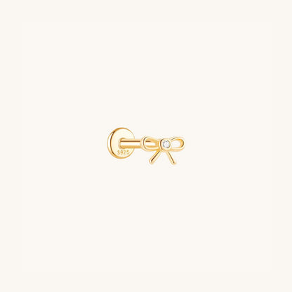 Gold-plated 925 sterling silver Mini CZ Bow Flatback Earring 8mm