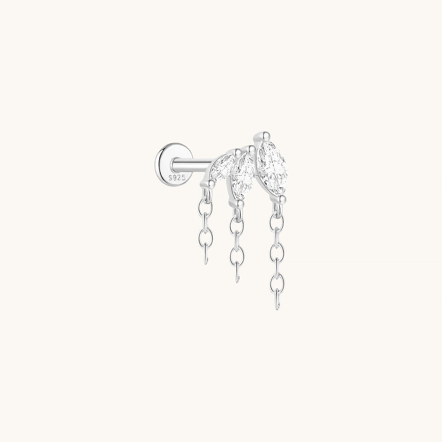 Gold-plated 925 sterling silver Marquise CZ Tassel Flatback Earring Silver