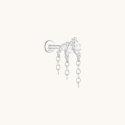 Gold-plated 925 sterling silver Marquise CZ Tassel Flatback Earring Silver
