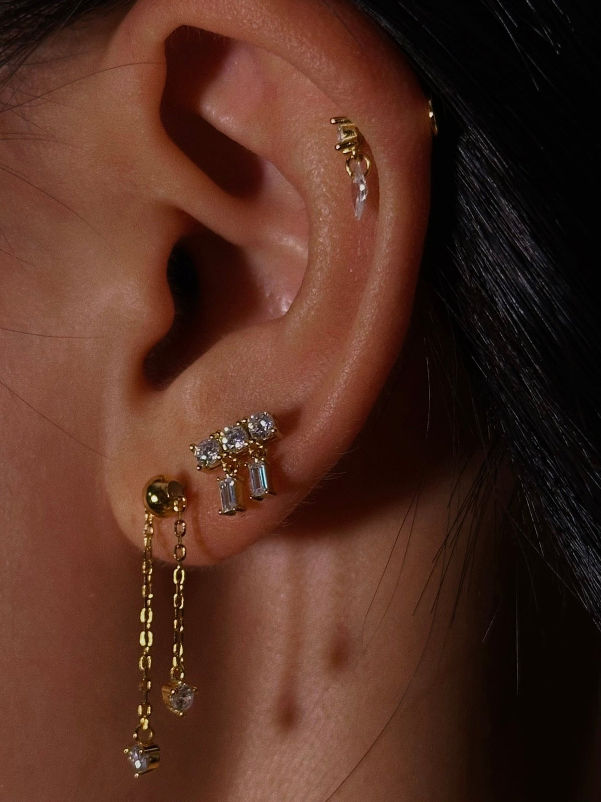 Gold-plated 925 sterling silver Double Row CZ Flatback Earring