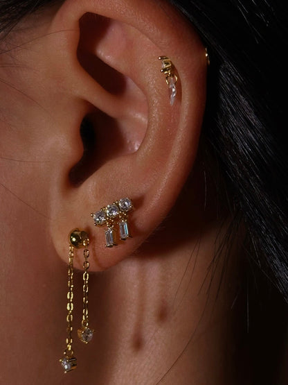 Gold-plated 925 sterling silver Double Row CZ Flatback Earring