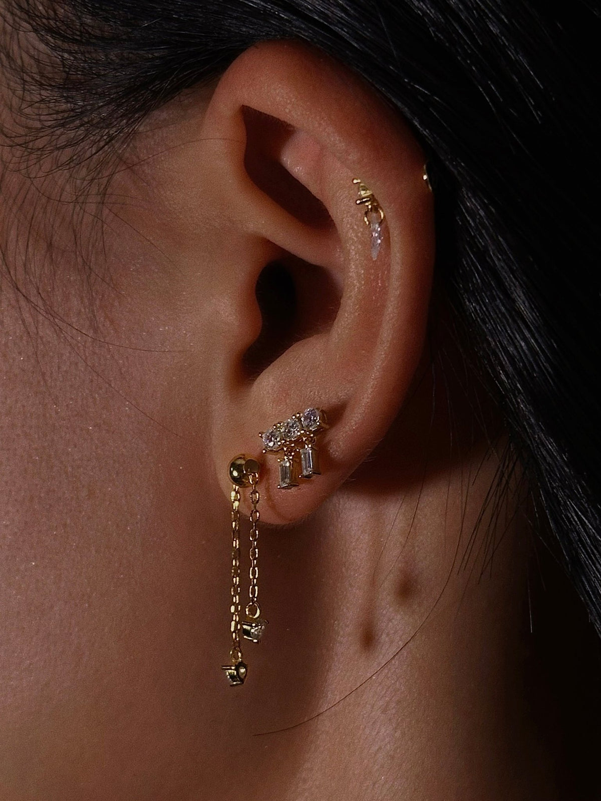 Gold-plated 925 sterling silver Double Row CZ Flatback Earring