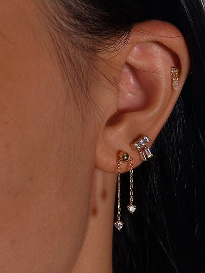 Gold-plated 925 sterling silver Double Row CZ Flatback Earring