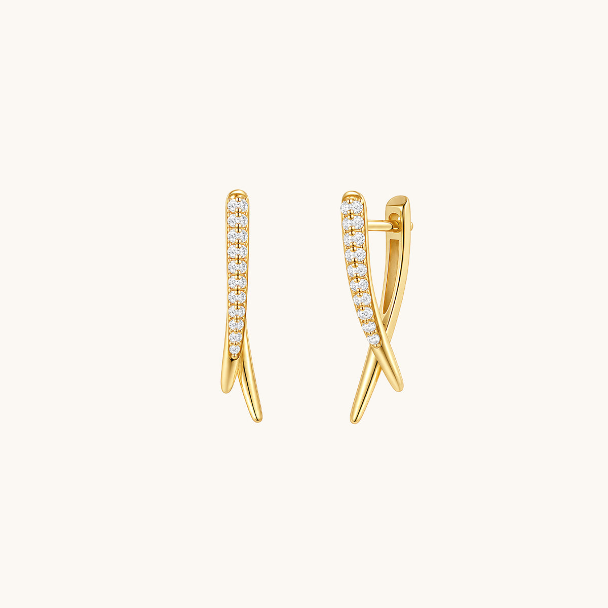 Gold-plated 925 sterling silver Rebel Cross CZ Hoop Earrings Gold