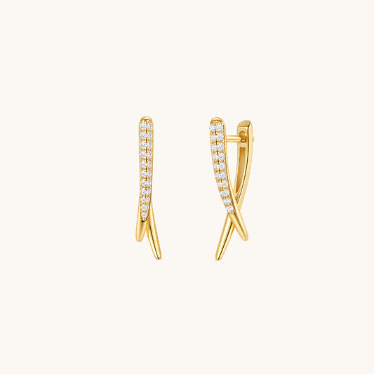 Gold-plated 925 sterling silver Rebel Cross CZ Hoop Earrings Gold