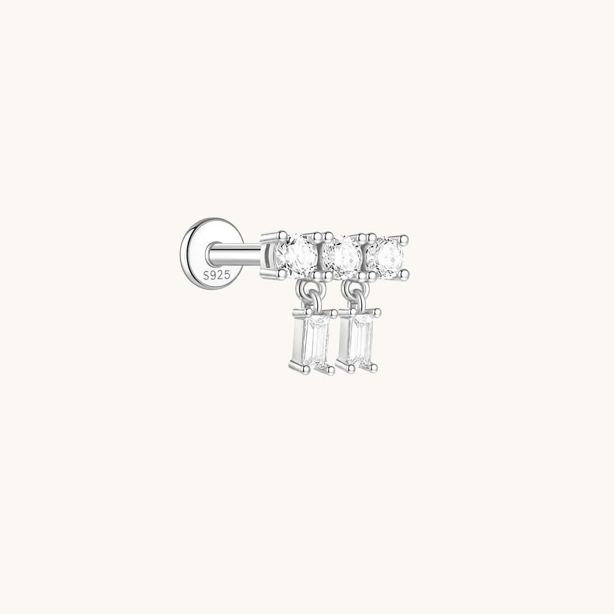 Gold-plated 925 sterling silver Double Row CZ Flatback Earring Silver