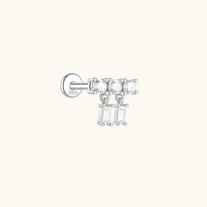 Gold-plated 925 sterling silver Double Row CZ Flatback Earring Silver