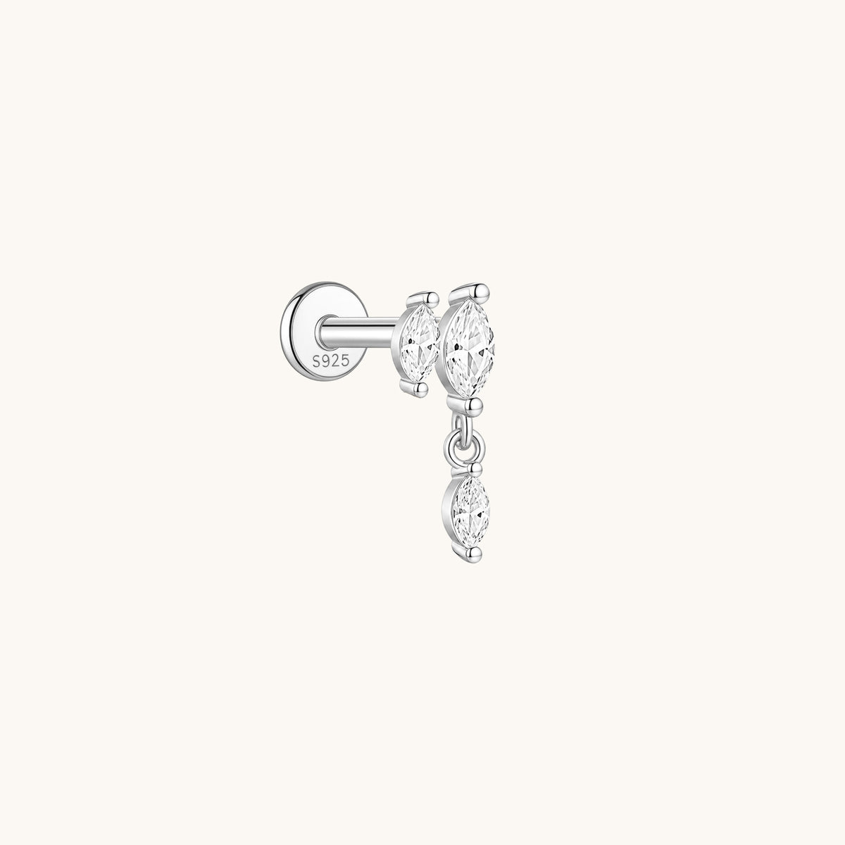 Gold-plated 925 sterling silver Marquise CZ Dangle Flatback Earring Silver