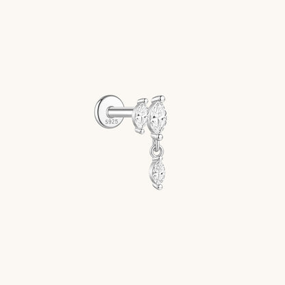 Gold-plated 925 sterling silver Marquise CZ Dangle Flatback Earring Silver
