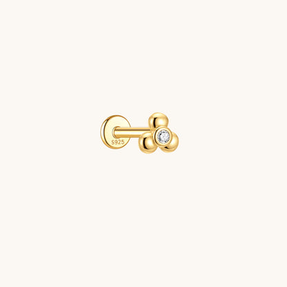 Gold-plated 925 sterling silver Three Petals CZ Flatback Earring 8mm