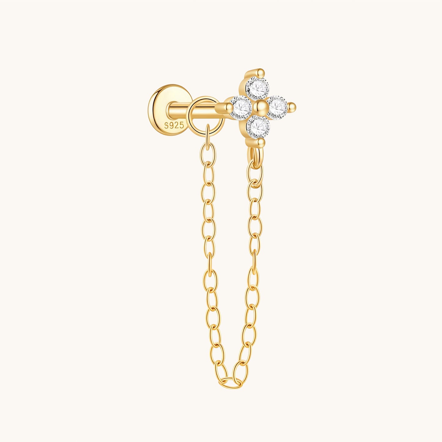 Gold-plated 925 sterling silver Floral Chain Flatback Earring Gold
