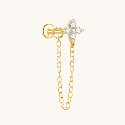 Gold-plated 925 sterling silver Floral Chain Flatback Earring Gold
