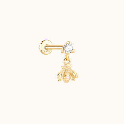 Gold-plated 925 sterling silver Dangle Honeybee Flatback Earring 8mm