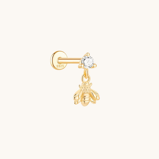 Gold-plated 925 sterling silver Dangle Honeybee Flatback Earring 8mm
