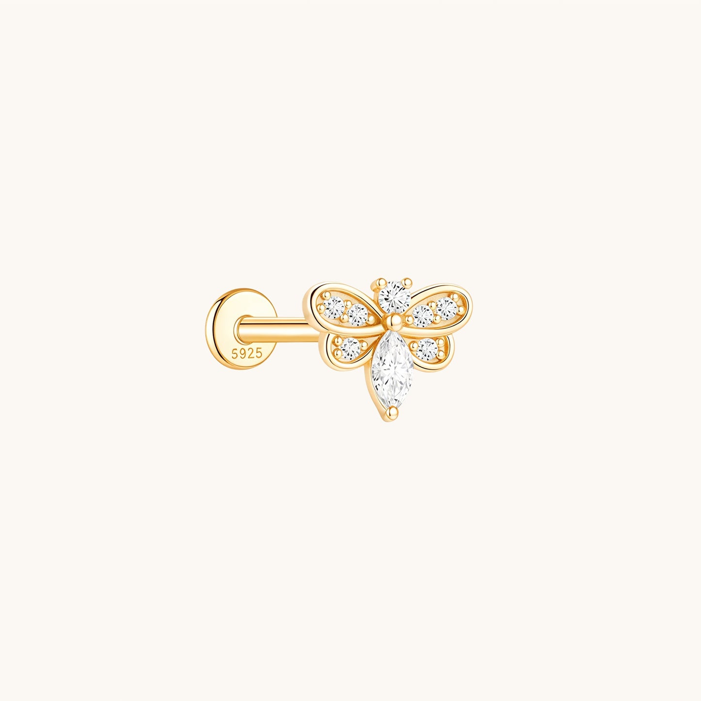 Gold-plated 925 sterling silver Honeybee Brilliance Flatback Earring 8mm