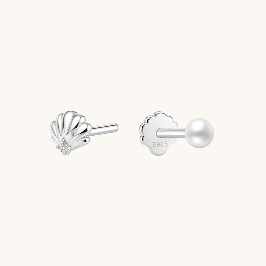 Gold-plated 925 sterling silver Birth of Venus Pearl Flatback Earring Silver