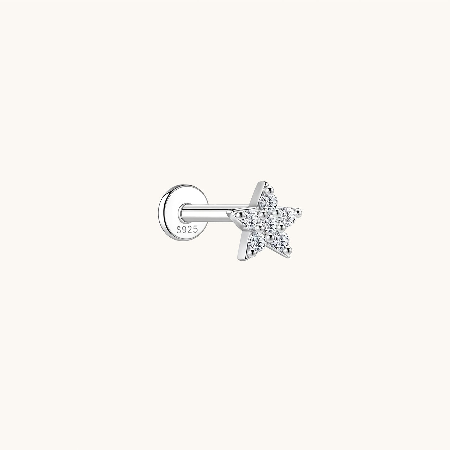 Gold-plated 925 sterling silver Everglow Star Pavé Moissanite Flatback Earring Silver