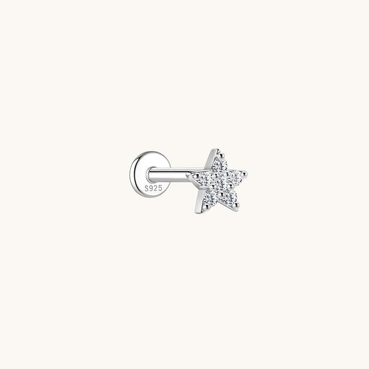 Gold-plated 925 sterling silver Everglow Star Pavé Moissanite Flatback Earring Silver