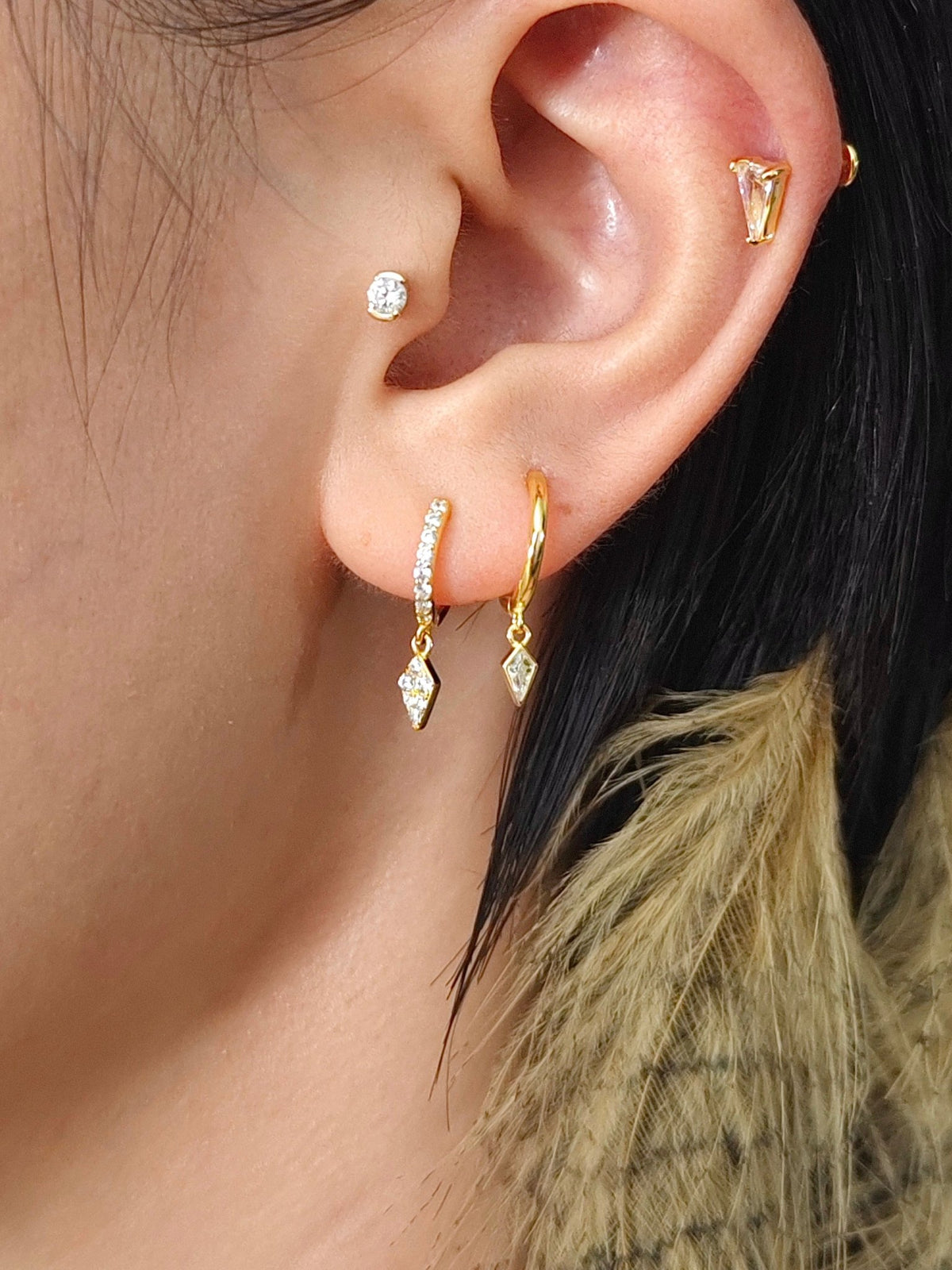 Gold-plated 925 sterling silver Trinity Edge CZ Flatback Earring