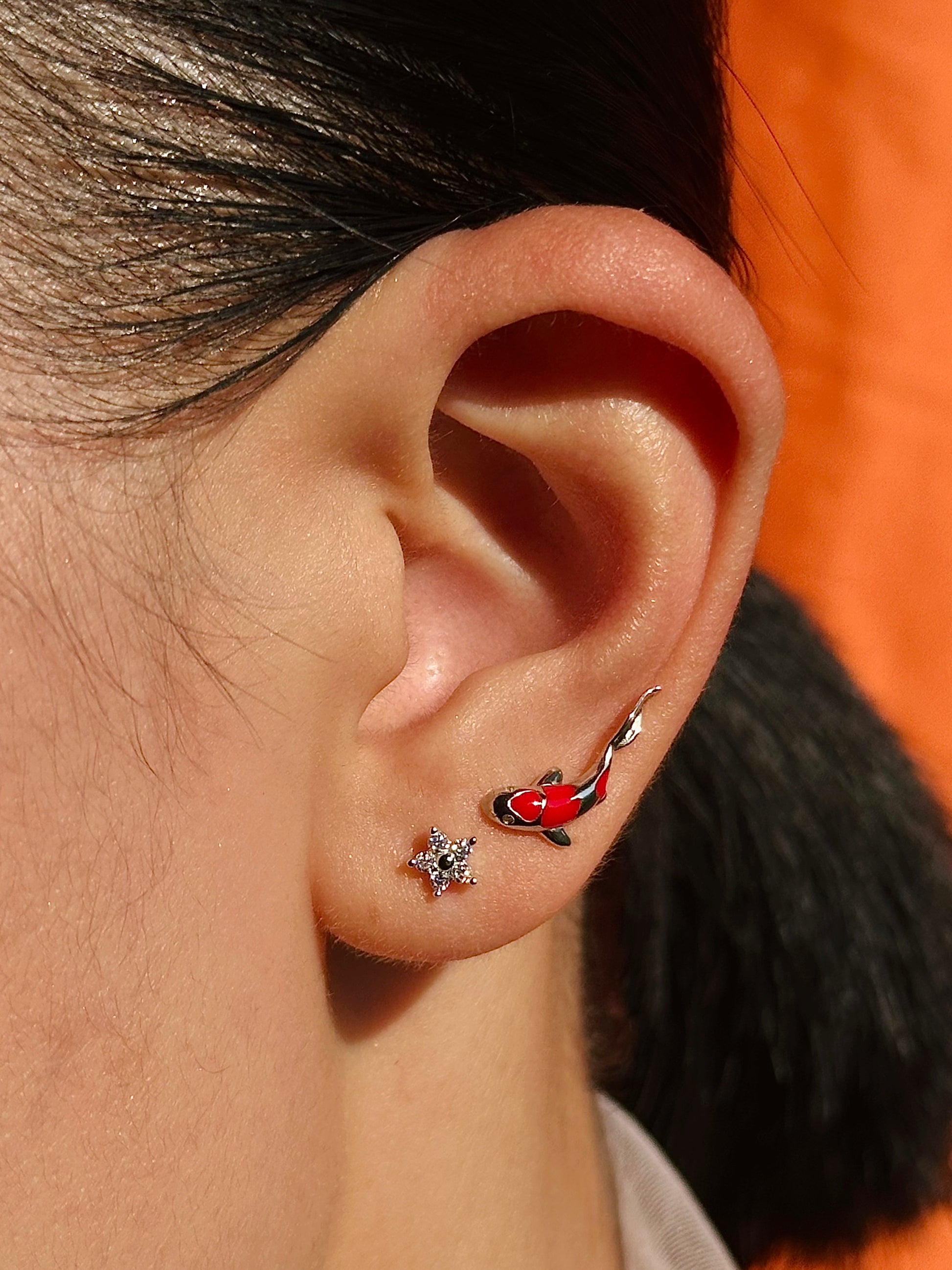 Gold-plated 925 sterling silver Vermilion Koi Flatback Earring