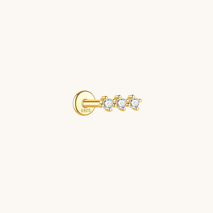 Gold-plated 925 sterling silver CZ Bar Flatback Earring Gold