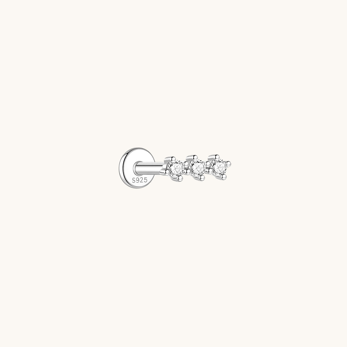Gold-plated 925 sterling silver CZ Bar Flatback Earring Silver