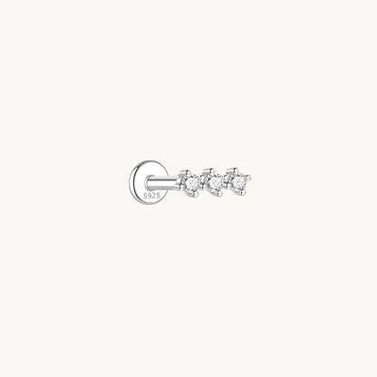Gold-plated 925 sterling silver CZ Bar Flatback Earring Silver