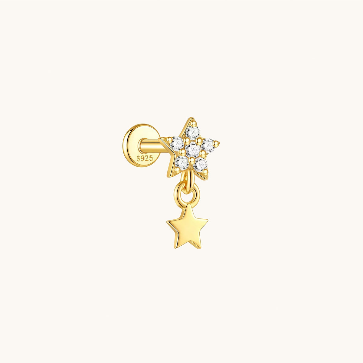 Gold-plated 925 sterling silver Celeste Star Drop Flatback Earring Gold