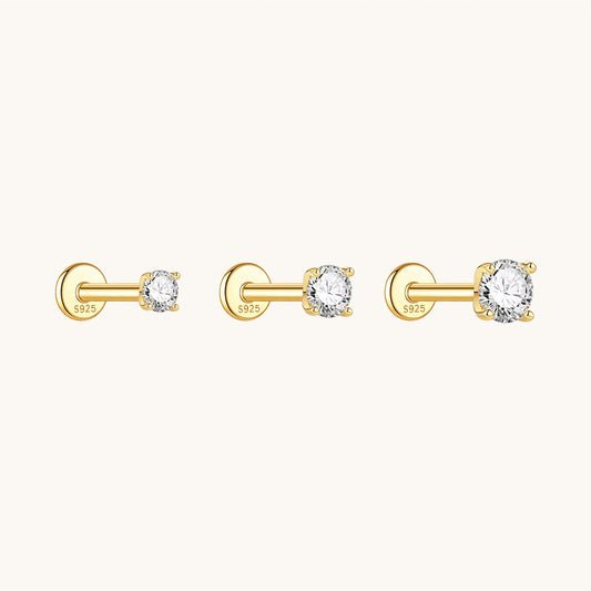 Gold-plated 925 sterling silver Classic 4-Prong Moissanite Flatback Earring Gold