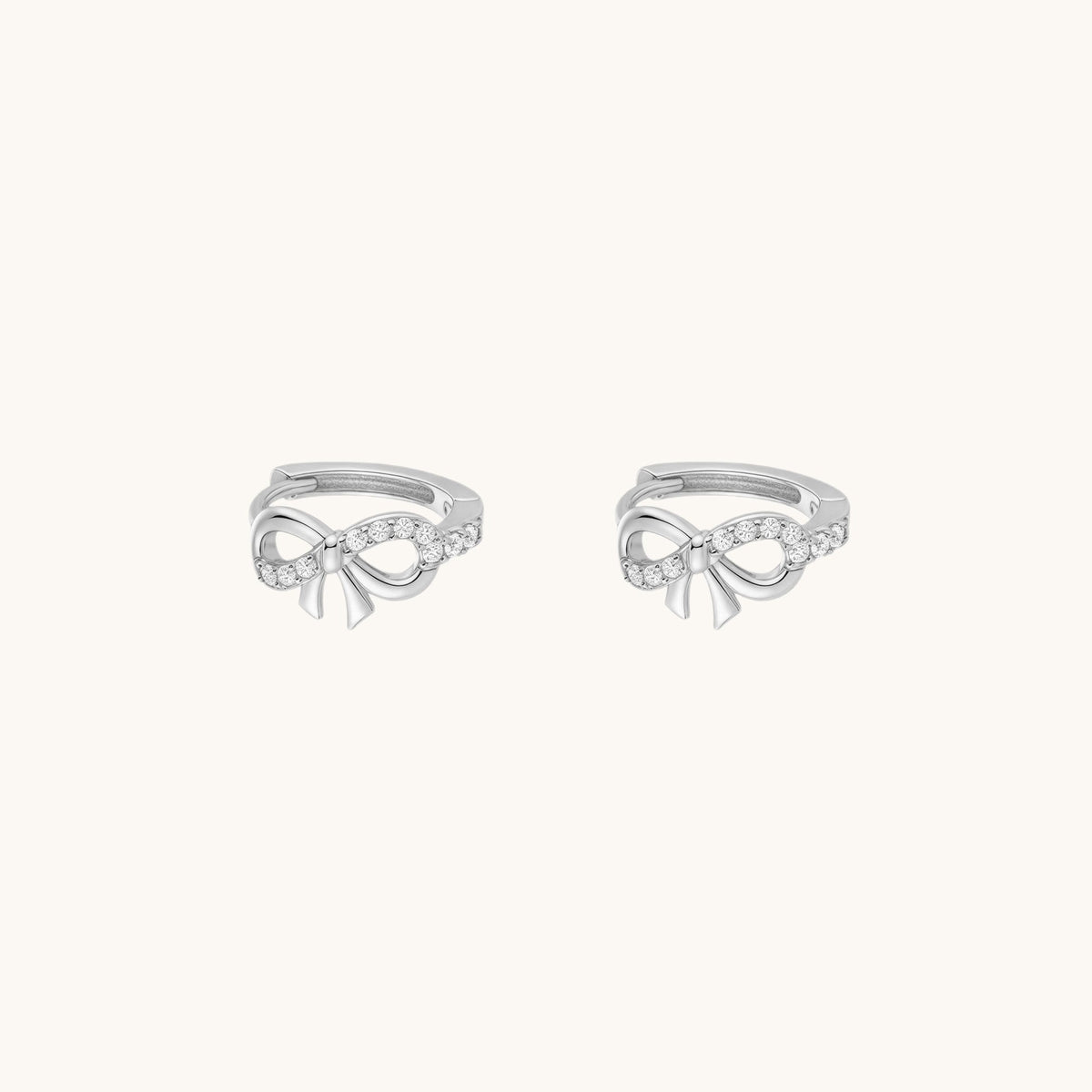 Gold-plated 925 sterling silver Classic Bow Clicker Hoop Silver Pair