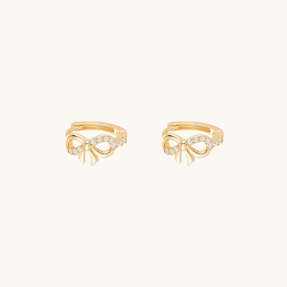 Gold-plated 925 sterling silver Classic Bow Clicker Hoop Gold Pair