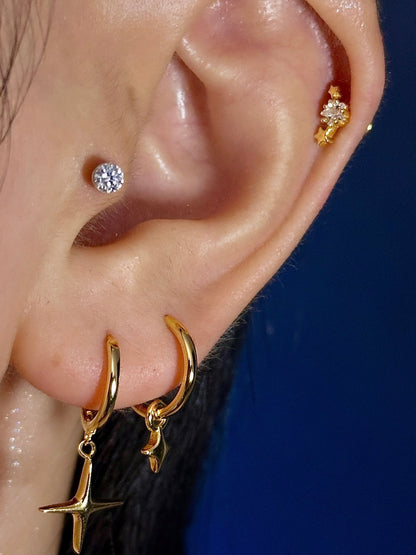 Gold-plated 925 sterling silver Starbeam Charm Hoop Earrings