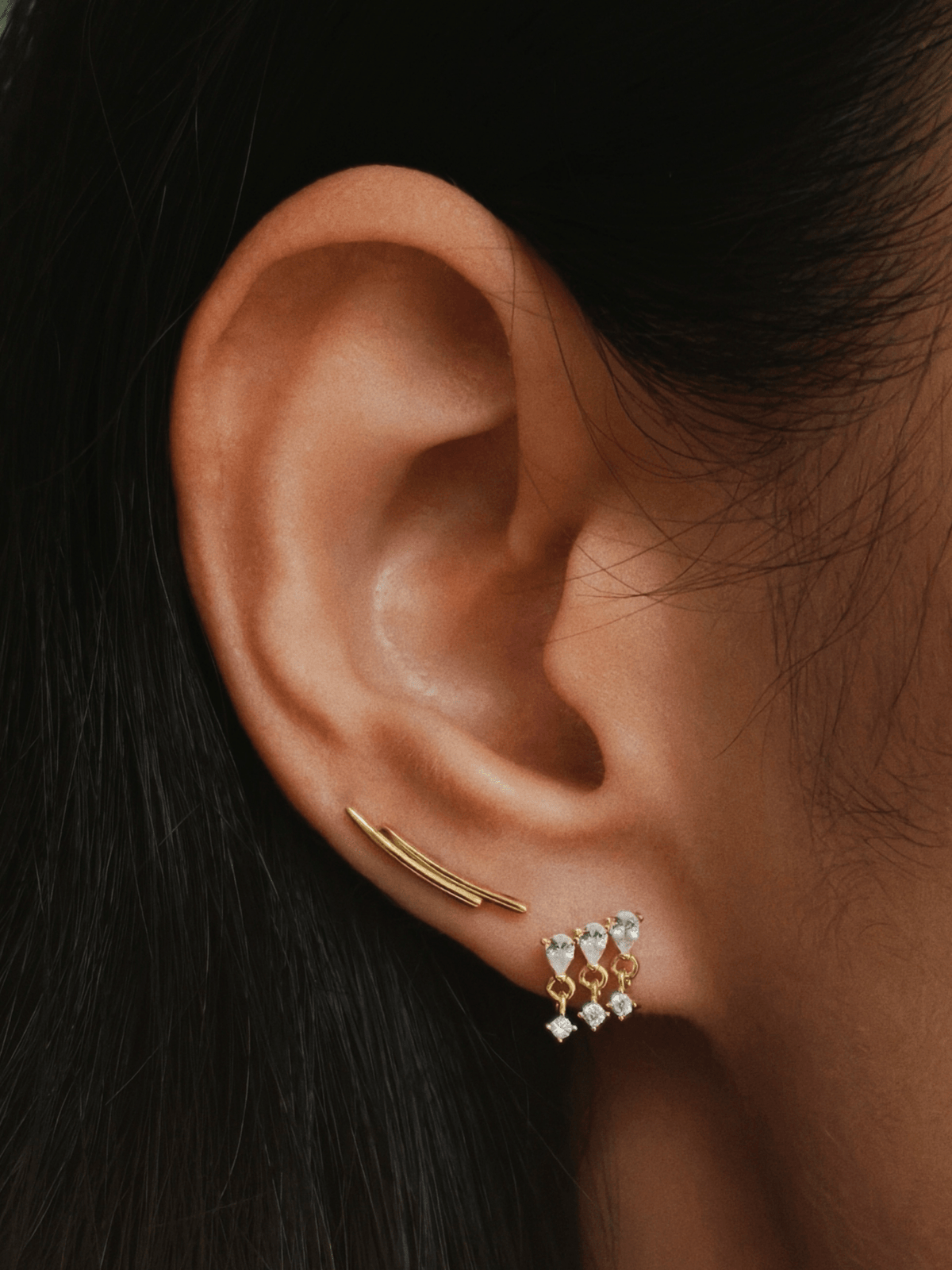 Gold-plated 925 sterling silver Crescent Duo Bar Flatback Earring