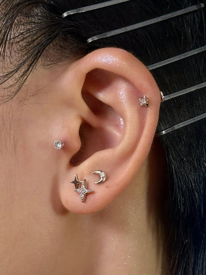 Gold-plated 925 sterling silver Bling Star Moissanite Flatback Earring