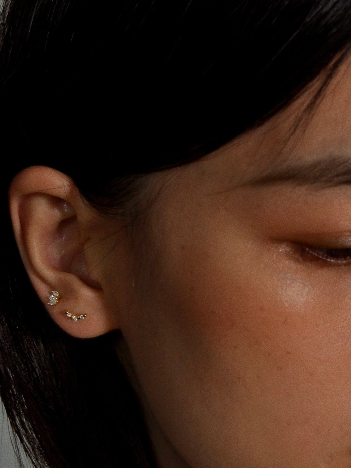 Gold-plated 925 sterling silver Marquise Trio Flatback Earring