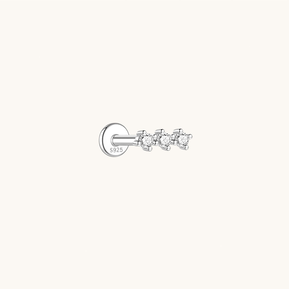 Gold-plated 925 sterling silver CZ Bar Flatback Earring Silver