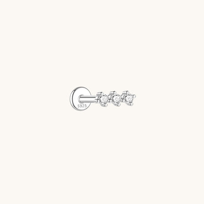 Gold-plated 925 sterling silver CZ Bar Flatback Earring Silver