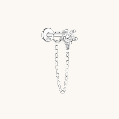 Gold-plated 925 sterling silver CZ Chain Flatback Earring Silver