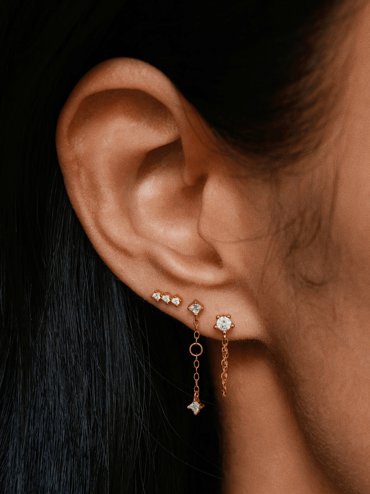 Gold-plated 925 sterling silver CZ Chain Flatback Earring