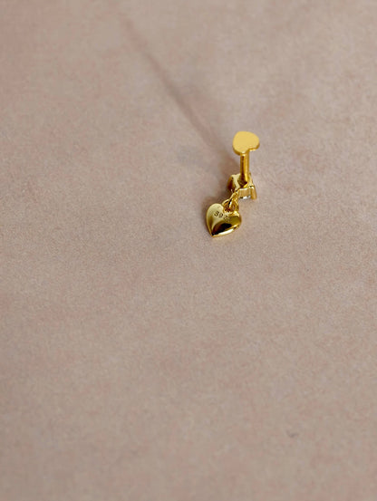 Gold-plated 925 sterling silver CZ Dangle Heart Flatback Earring