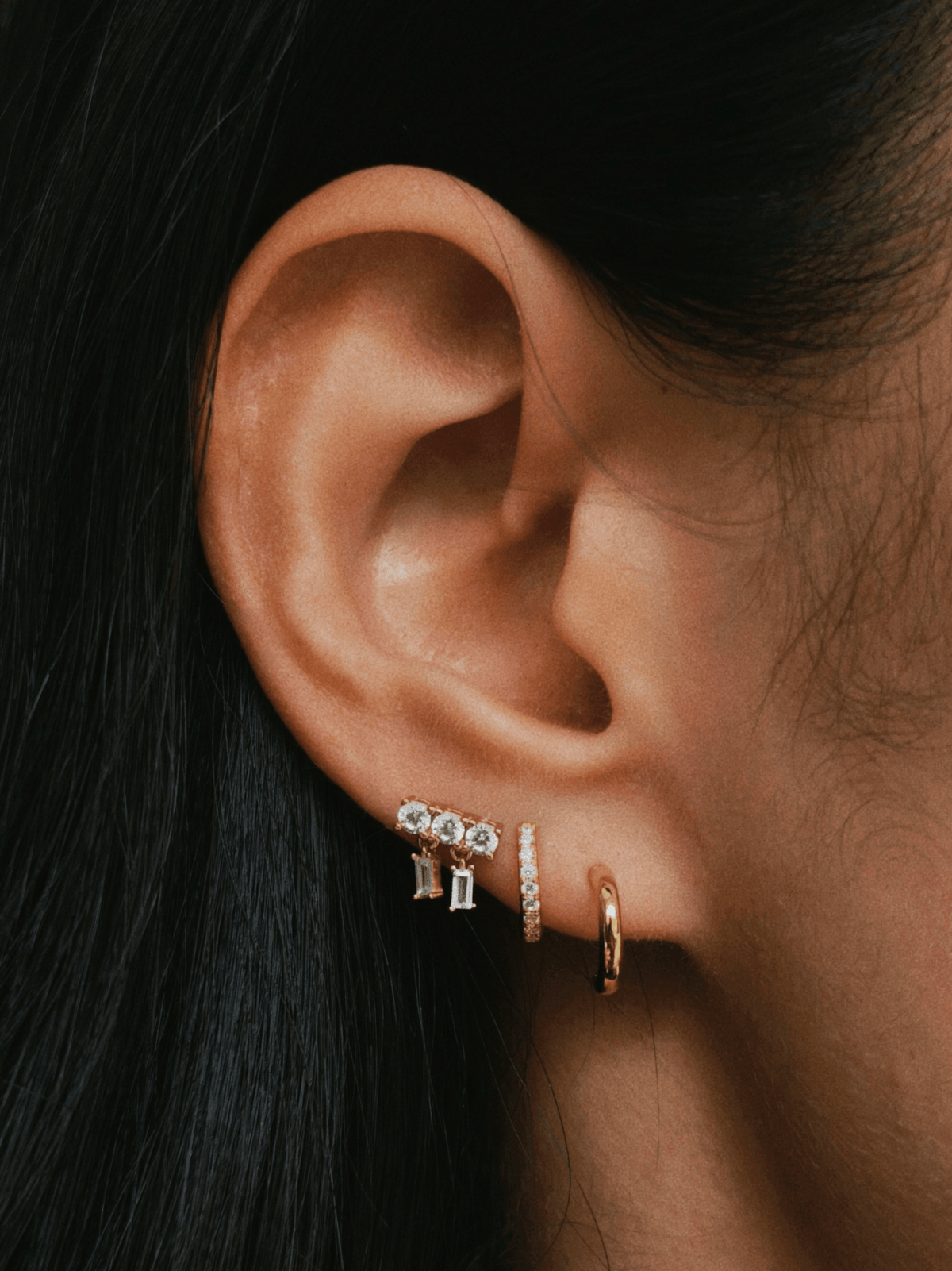 Gold-plated 925 sterling silver Double Row CZ Flatback Earring